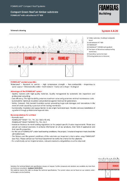 TDS_4.4.20_Roof - Timber Deck - FOAMGLAS Insulation (Cold Adhesive) with Membranes and Green Roof (Flat or Tapered)