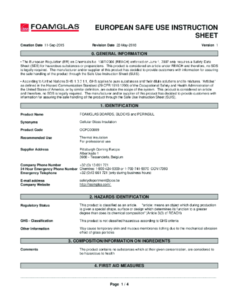 Safety Data Sheet FOAMGLAS® ROOF