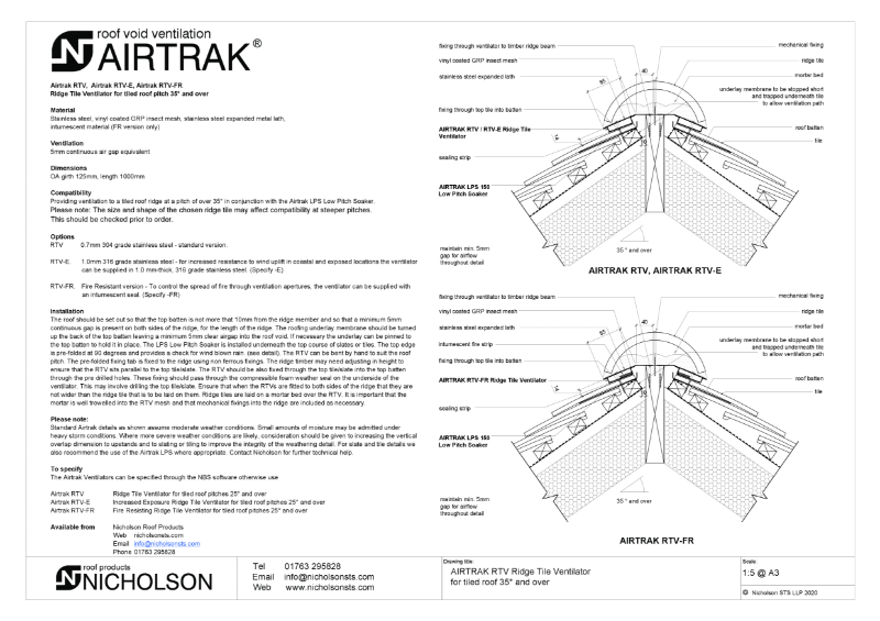 AIRTRAK RTV Tiled Tech Data Sheet