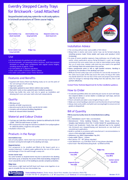 Everdry Adjustable Cavity Trays - Brickwork Leaded Datasheet