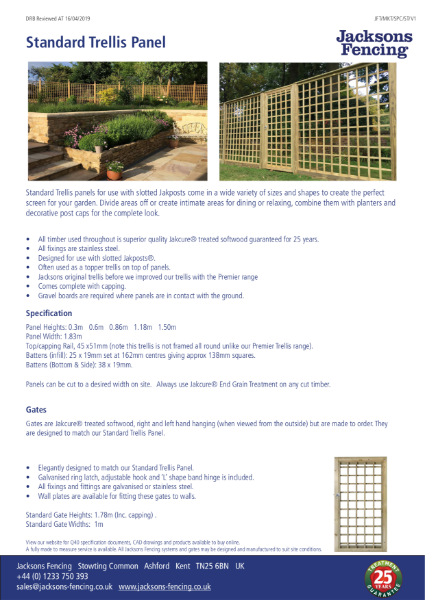 Standard Trellis Panel Specification Sheet