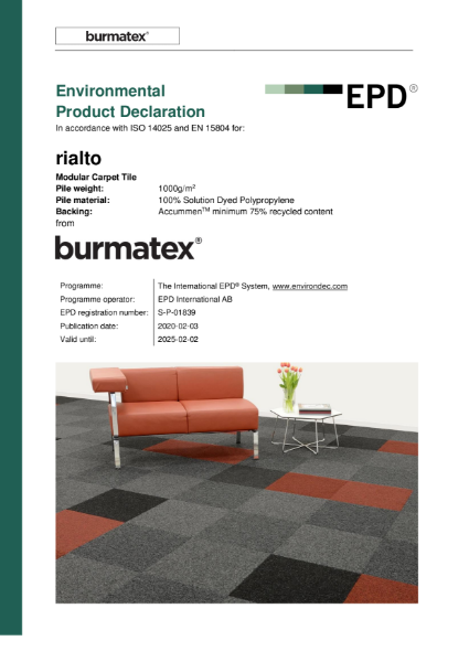 EPD certificate for carpet tiles rialto