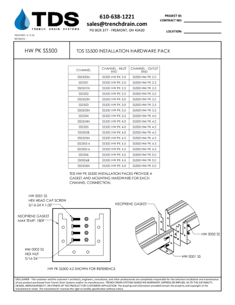 TDS SS500 Installation Hardware Pack