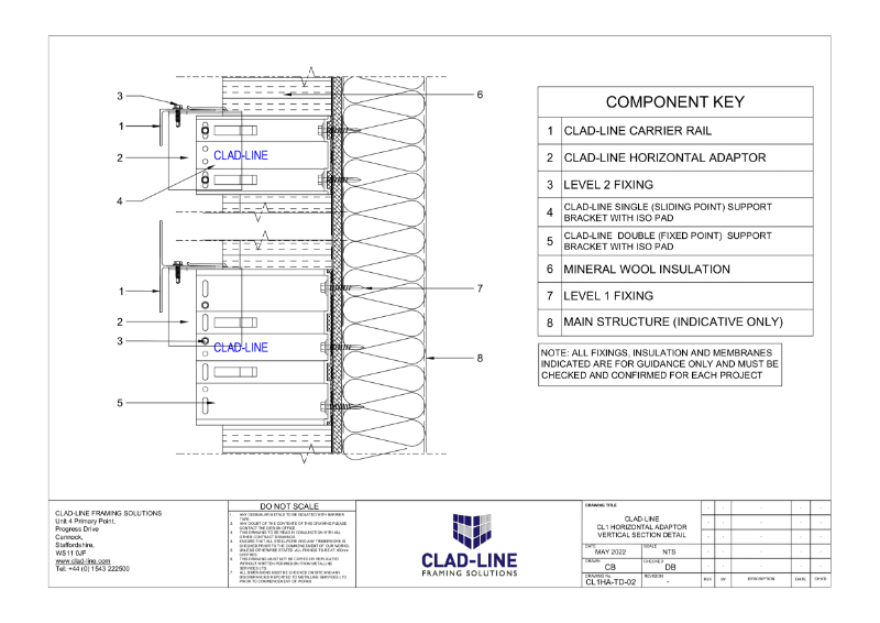 CL1HA - Horizontal Adaptor - Vertical Section Technical Drawing