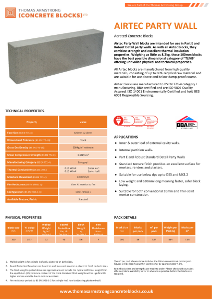 Airtec Party Wall Block Datasheet