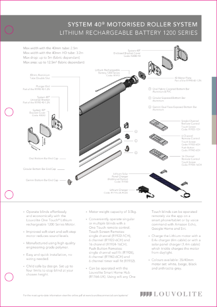 Roller System 40® Lithium 1.2Nm 1200 series motor technical specification