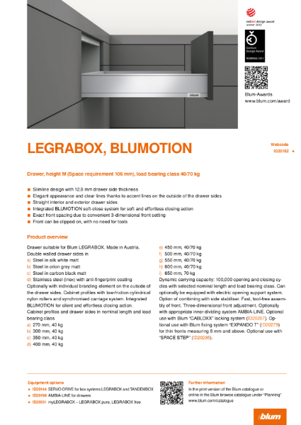 LEGRABOX BLUMOTION M Height Specification Text
