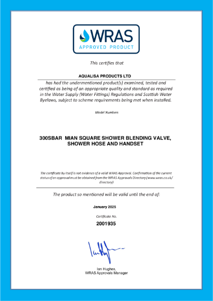 300SBAR WRAS Approval Certificate
