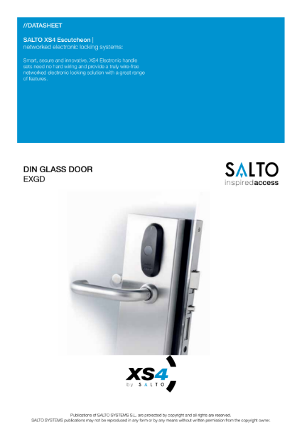SALTO XS4 Glass Door Lock Datasheet