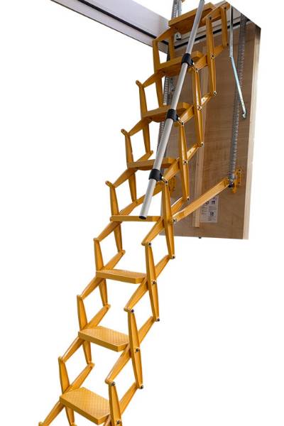Customised heavy duty retractable ladder in stunning Saffron Yellow finish