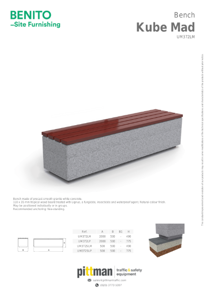 Benito Kube Madera Concrete Bench Data Sheet