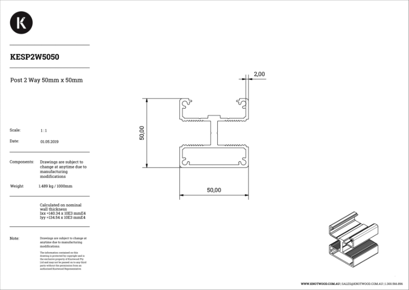 KESP2W5050 50 x 50 mm two way post