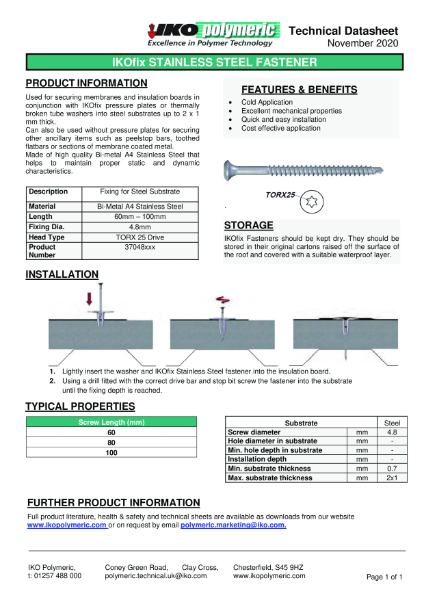 Technical Data Sheet (TDS) - IKOfix Stainless Steel Fasteners