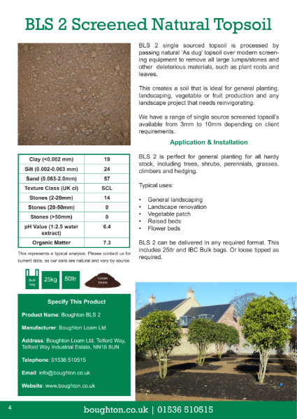 BLS 2 Boughton Screened – Natural Topsoil, Single Source Spec sheet