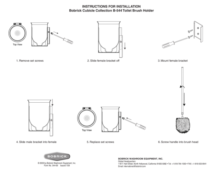 INSTRUCTIONS FOR INSTALLATION Bobrick Cubicle Collection B-544 Toilet Brush Holder