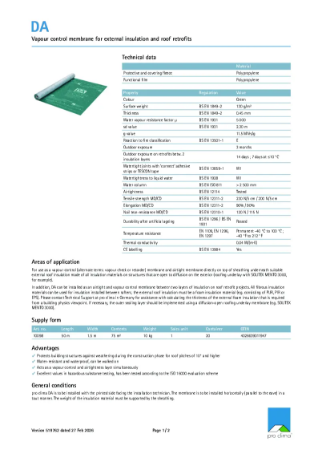Pro Clima DA Technical Datasheet