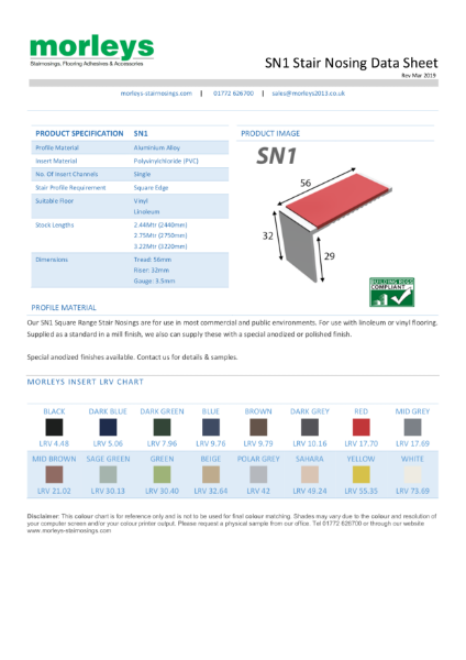 SN1 90° Square Single Channel Stair Nosing / Stair Edging for Vinyl