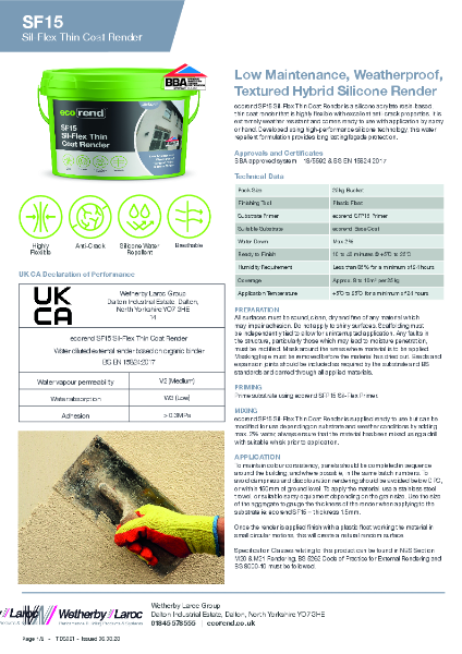 ecorend SF15 Sil-Flex Thin Coat Render  - TDS