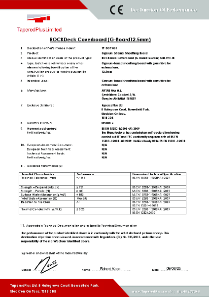 TaperedPlus ROCKDeck Coverboard (G-Board12.5mm) DoP