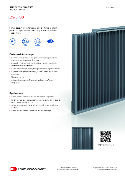CS RS-3900 Rain Defence Louvre Product Sheet (02.25)