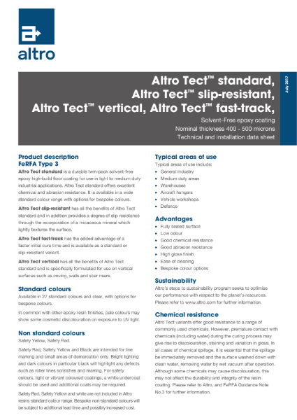 Altro Tect Technical Data Sheet