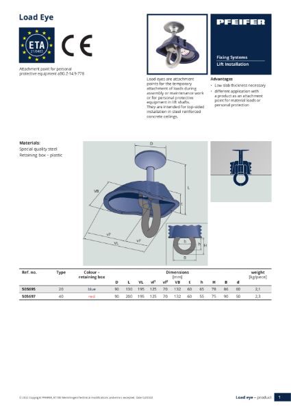 Pfeifer Load Eye Product Data Sheet