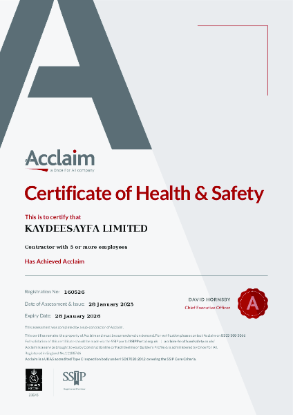 Acclaim - Certificate of Health & Safety