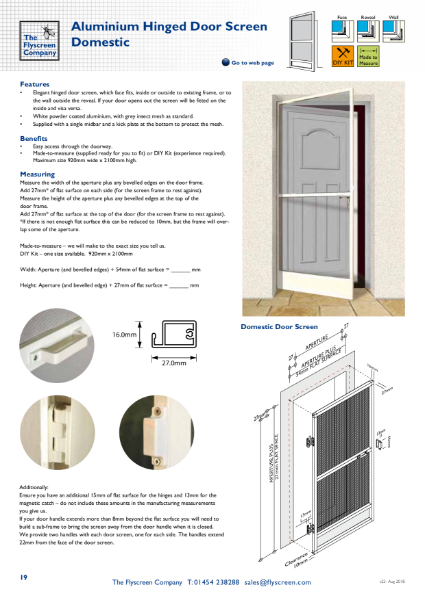 Aluminium Hinged Door Screen - Domestic