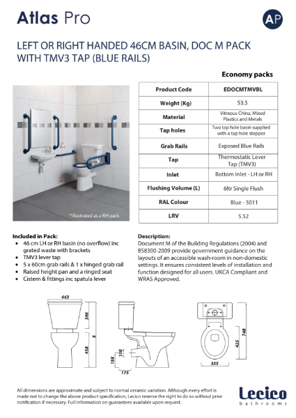 Atlas Pro Economy Close Coupled DocM Pack Blue Rails inc TMV3 Mixer Data Sheet