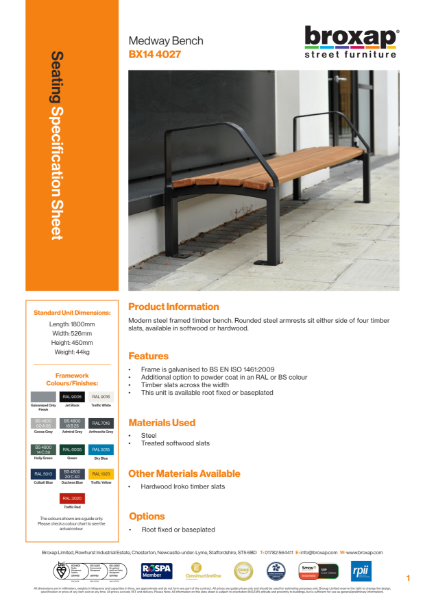 Medway Bench Specification Sheet