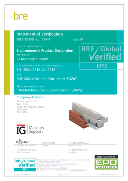 Environmental Product Declaration - Welded Masonry Support (WMS)