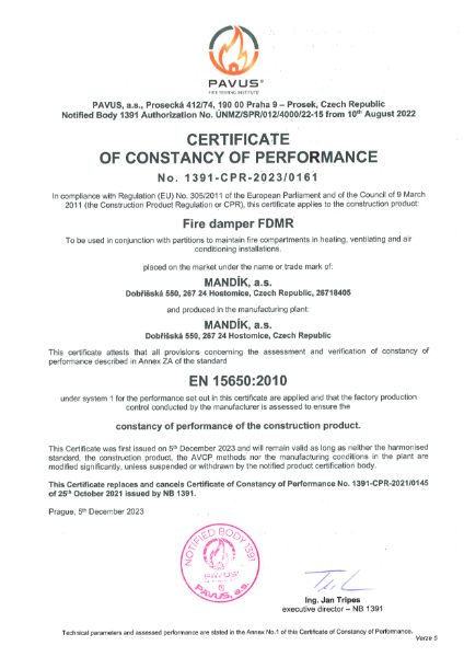 Certificate of constancy of performance