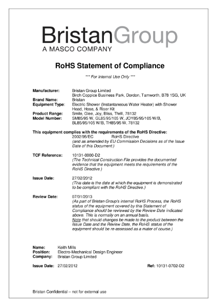 RoHS Statement of Compliance