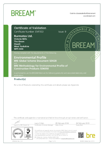 BRE Global Listed: Certificate ENP 353