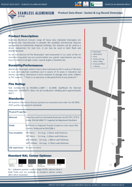 Data sheet round socket and lug pipe