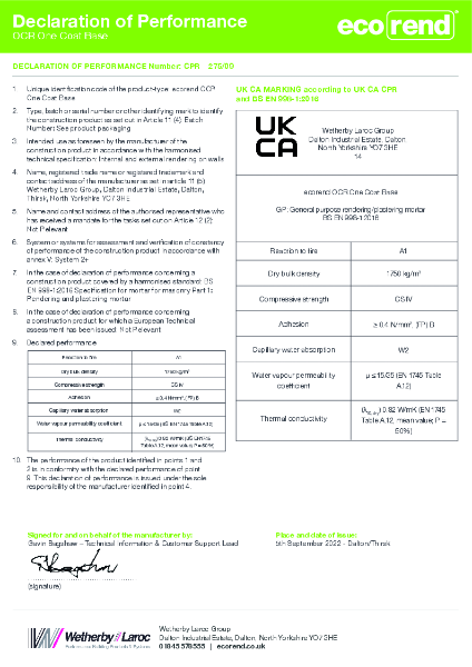 ecorend OCR Declaration of Performance