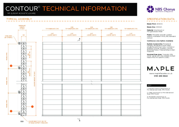 Maple Facades Contour® MF-2L150HP Acoustic Louvre Datasheet 2026