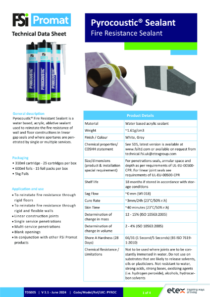 TDS005 - V3.1 - Pyrocoustic Sealant - June 2024 | FSi Limited | NBS Source