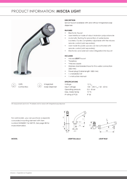 Product Information Sheet - miscea LIGHT