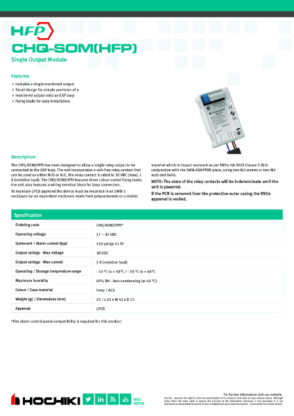 CHQ-SOM(HFP) Single Output Module