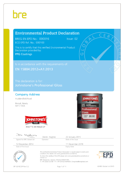 Environmental Product Declaration (EPD) : BREG EN EPD No.: 000016 Professional Gloss