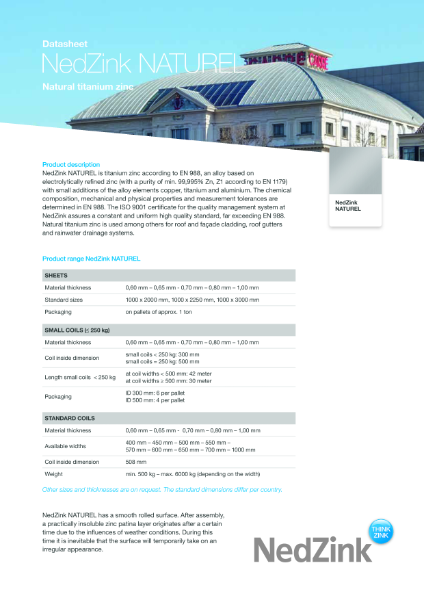 Nedzink - Datasheet NedZink NATUREL