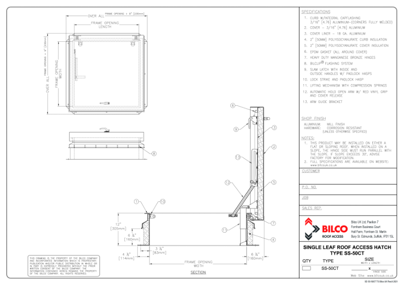 SUBMITTAL DRAWING Roof Access Hatch Security Series