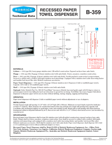 Recessed Paper Towel Dispenser - B-359