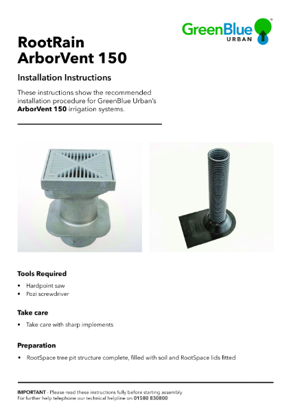 RootRain ArborVent 150 aeration installation guide