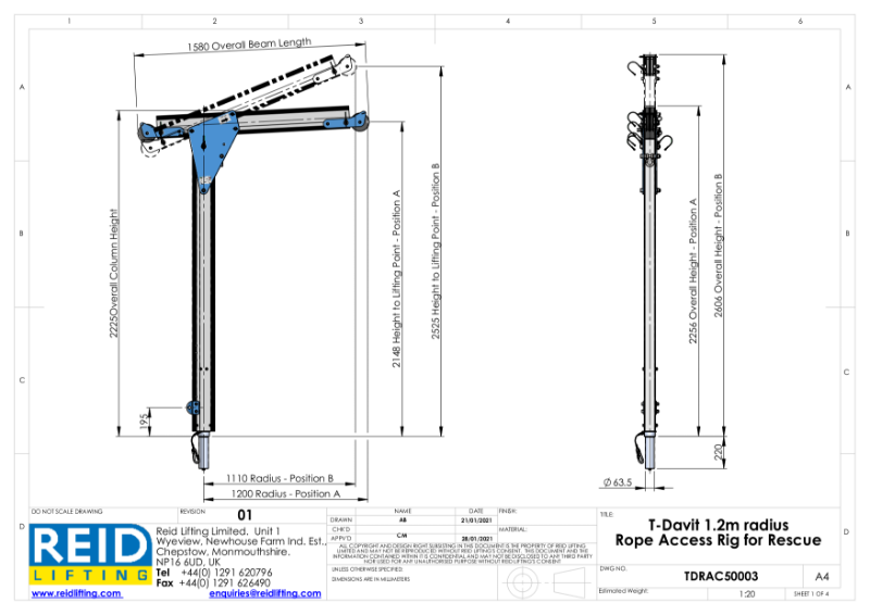 1.2m Rope Access T-Davit Data Sheet