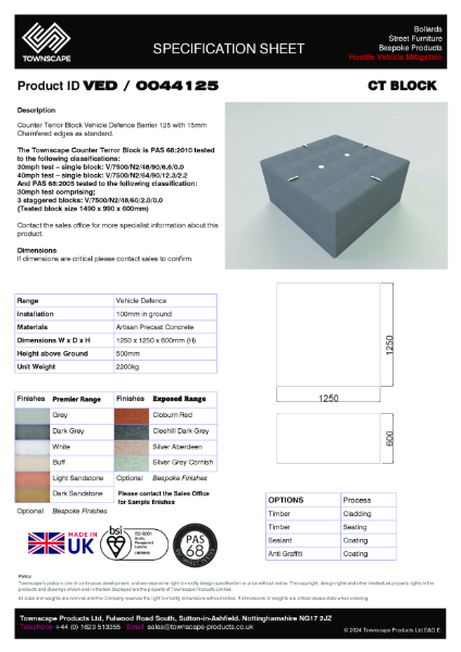 1250 X 1250 X 600 CT Block Specification Sheet VED0044125