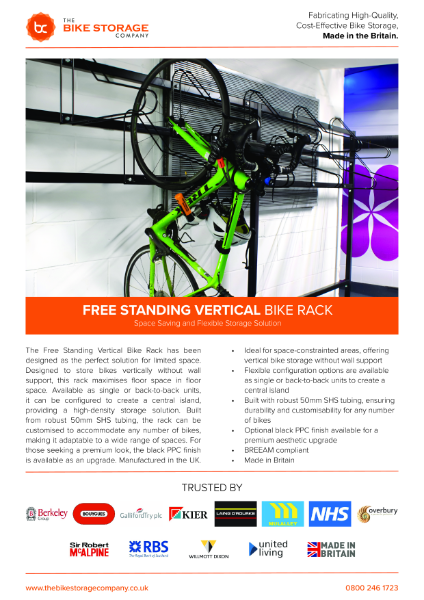 Free Standing Vertical Bike Rack Specification Sheet