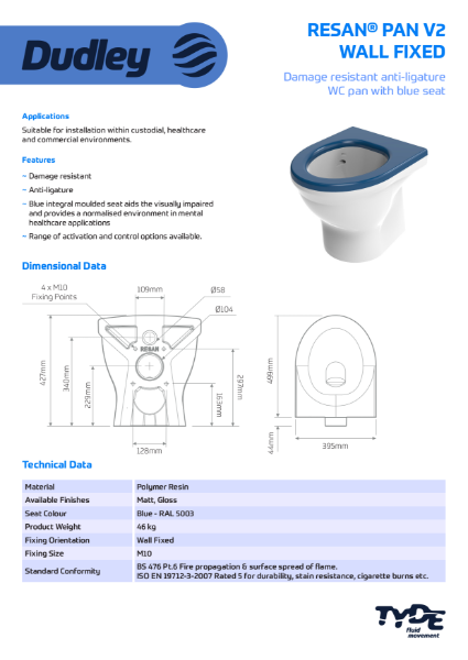 Resan Pan Standard Height Pan_Wall Fixed_Blue Seat