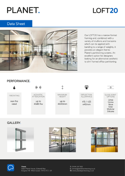 LOFT20 Banded Glazed Partition Data Sheet